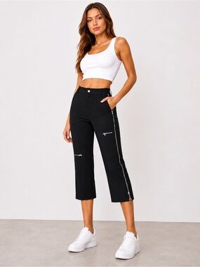Compagnia Italiana Black Moto Pants IT 44 US 8 Side Zip Cropped Y2K